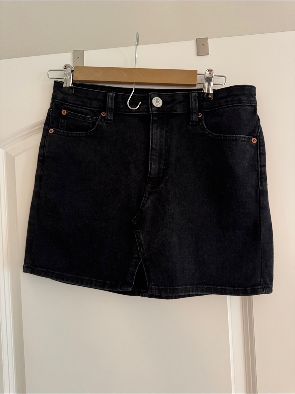 American Eagle Outfitters Black Denim Mini Skirt with Front Notch